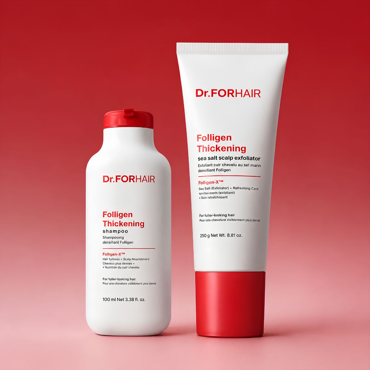Dr.forhair folligen thickening sea salt scalp exfoliator 250g+ folligen thickening shampoo 100ml