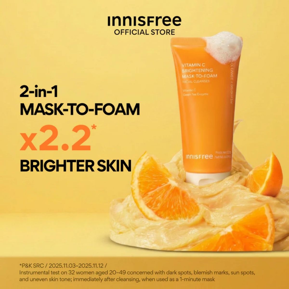 Innisfree Vitamin C Brightening Mask to foam facial cleanser 120g