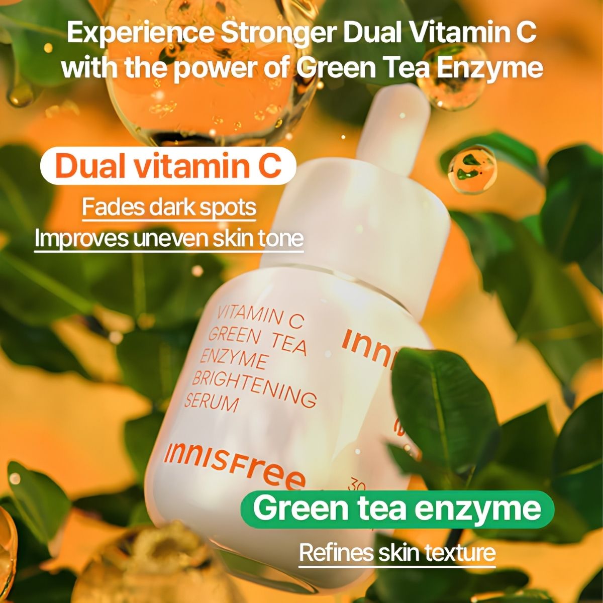 Innisfree vitamin C green tea enzyme brightening serum 30ml+15ml+  2pads — view 2