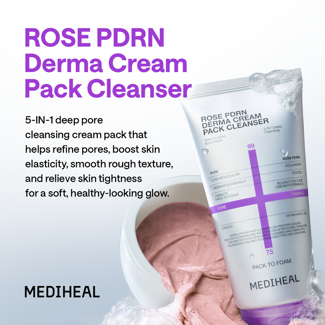 MEDIHEAL Rose PDRN Derma Cream Pack Cleanser 120ml